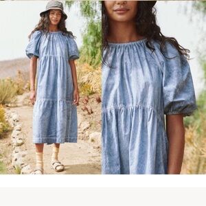 The Great. Park Dress in Blue  Indigo Size 2 
 medium Puff-Sleeve Midi Dress